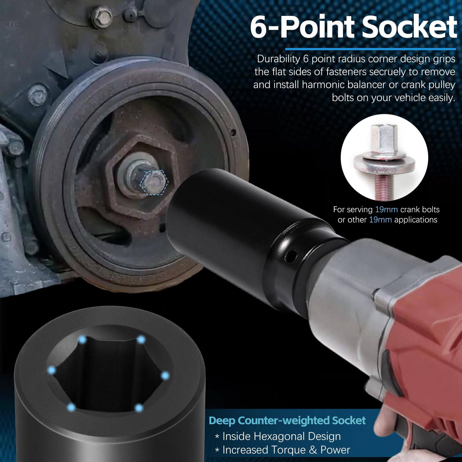 Sunluway deep counter-weight design improves torque transfer during bolt removal.