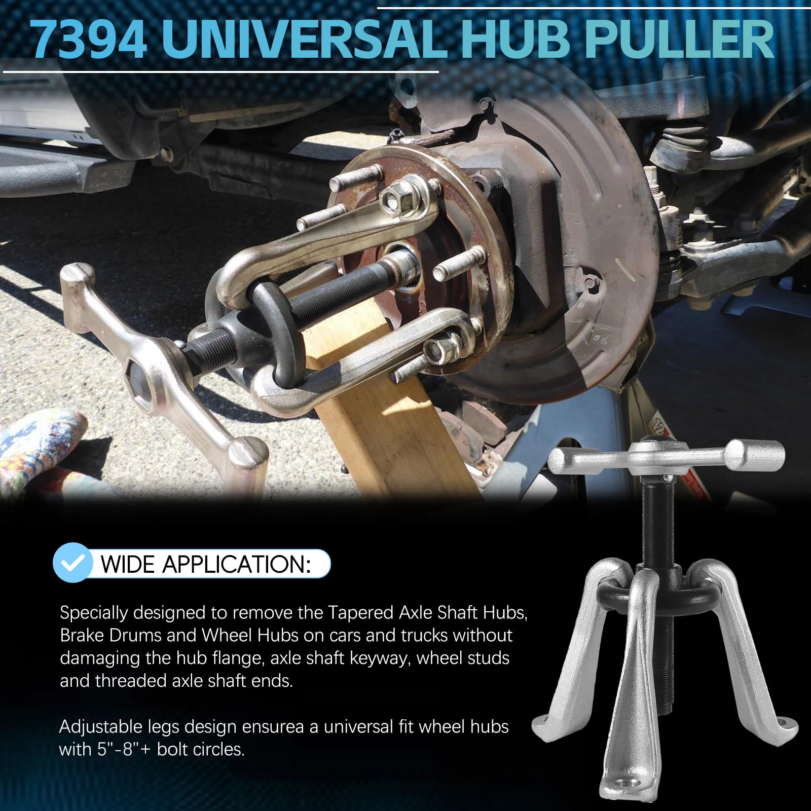 Sunluway hub puller center hub aligned for universal bolt circle fit