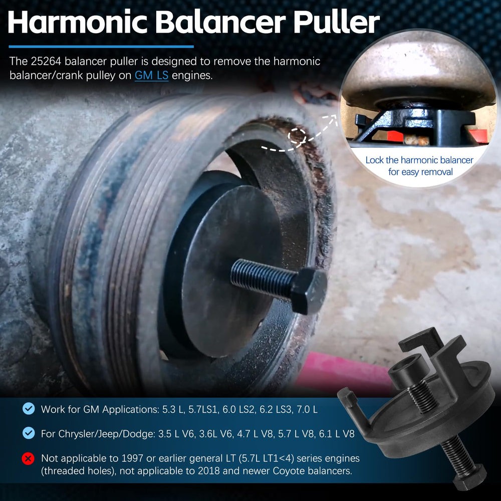 Sunluway LS harmonic puller with 3-jaw grip secures balancer firmly
