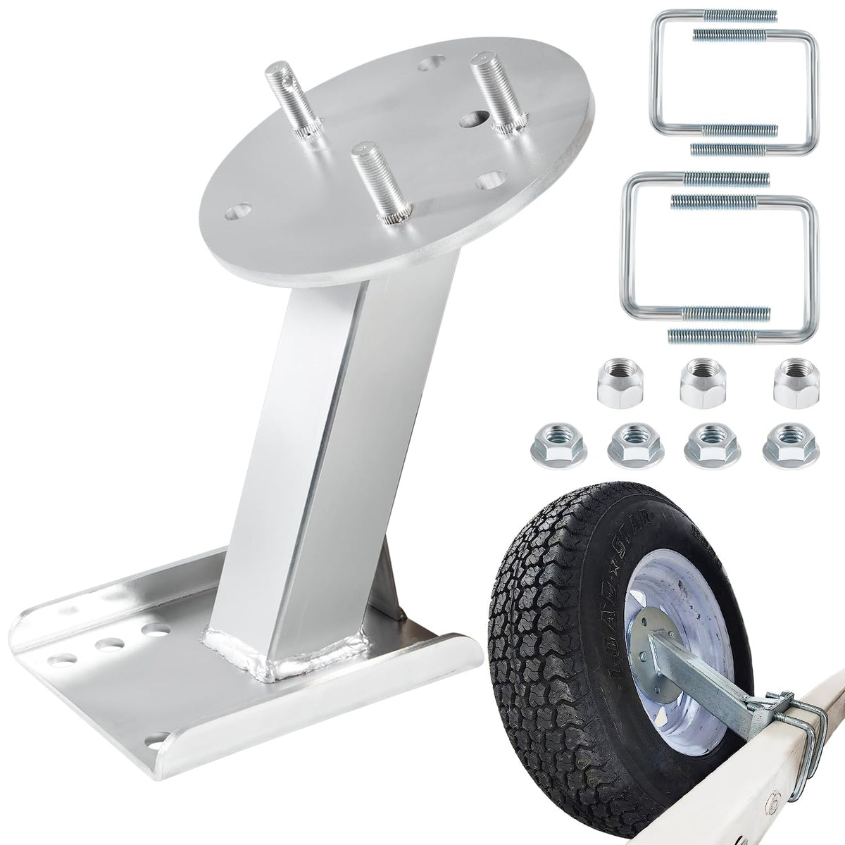 Sunluway spare tire mount bracket on a trailer with high-mount design for easy storage.
