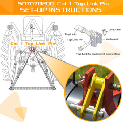 Sunluway long top-link pin shows 5-1/2 inch overall length for alignment.