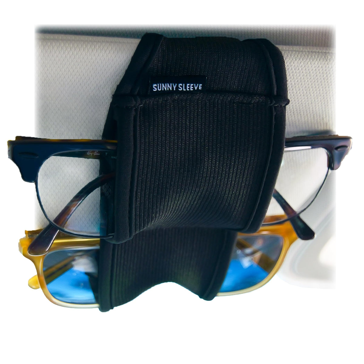 Sunny Sleeve car visor dual storage keeps glasses secure during drives