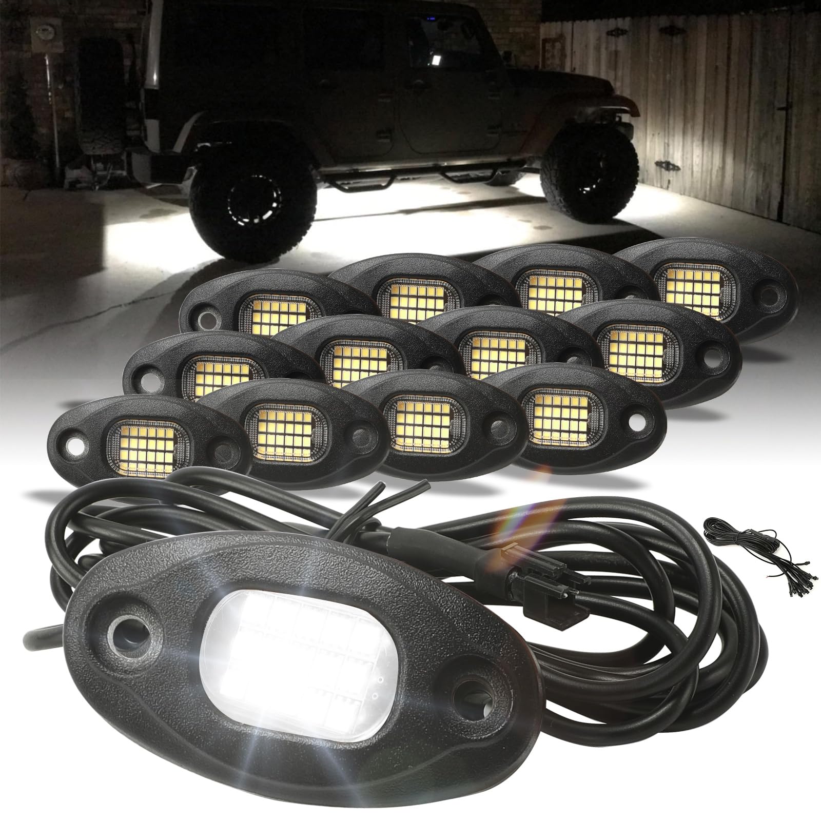 SUNPIE 12 pods white rock lights with aluminium base for high-heat durability.