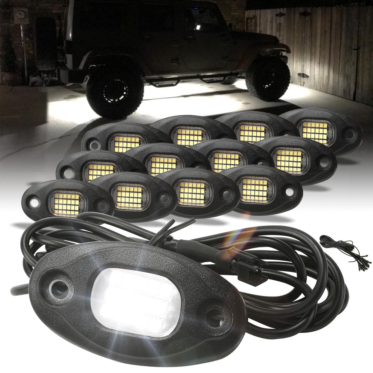 SUNPIE 12 pods white rock lights with aluminium base for high-heat durability.