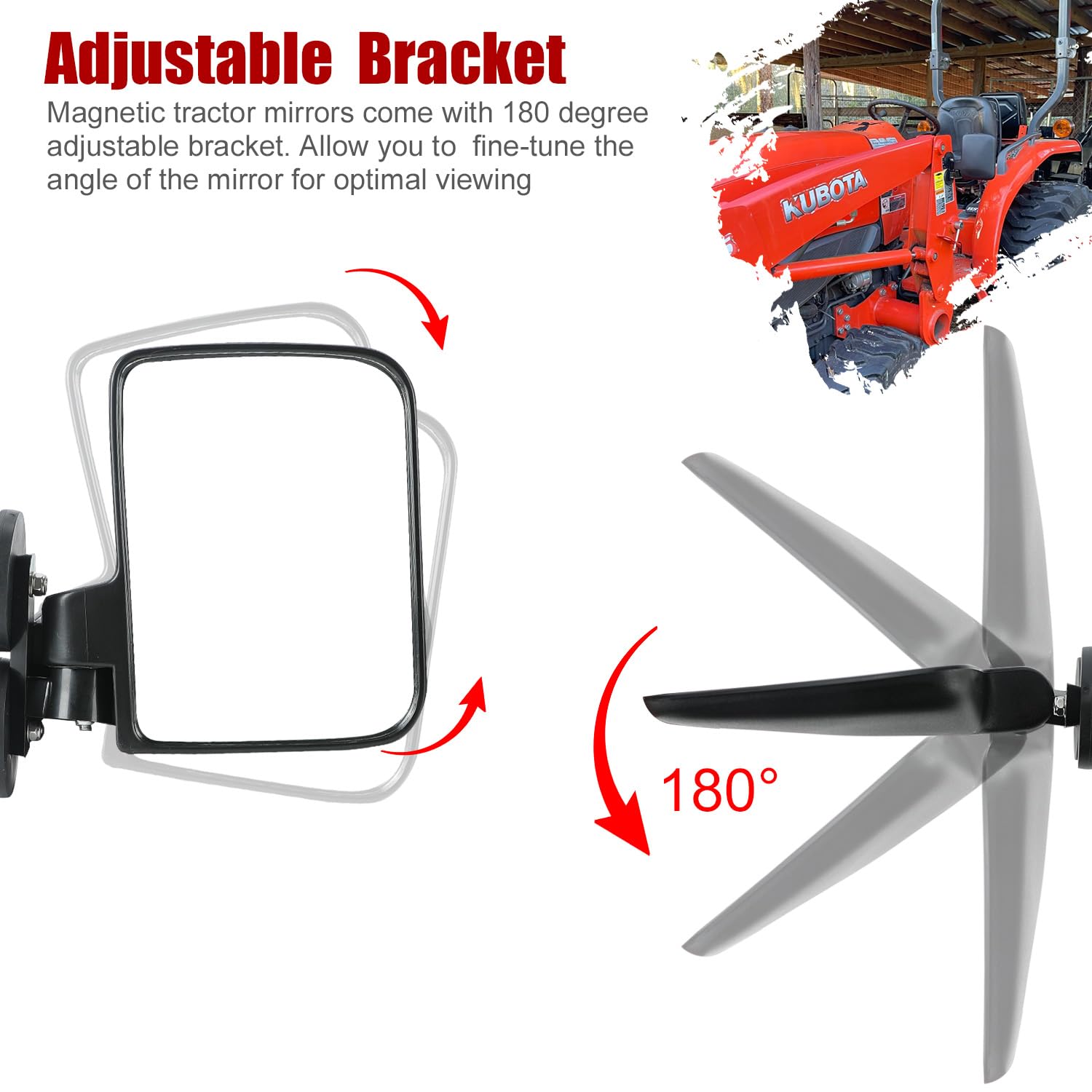 SUNPIE adjustable 45 and 220 degree tractor mirror for optimal visibility