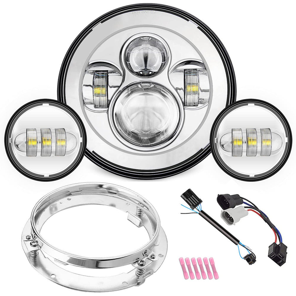 SUNPIE 7-inch Harley headlight front view with bright beam for safer night riding.