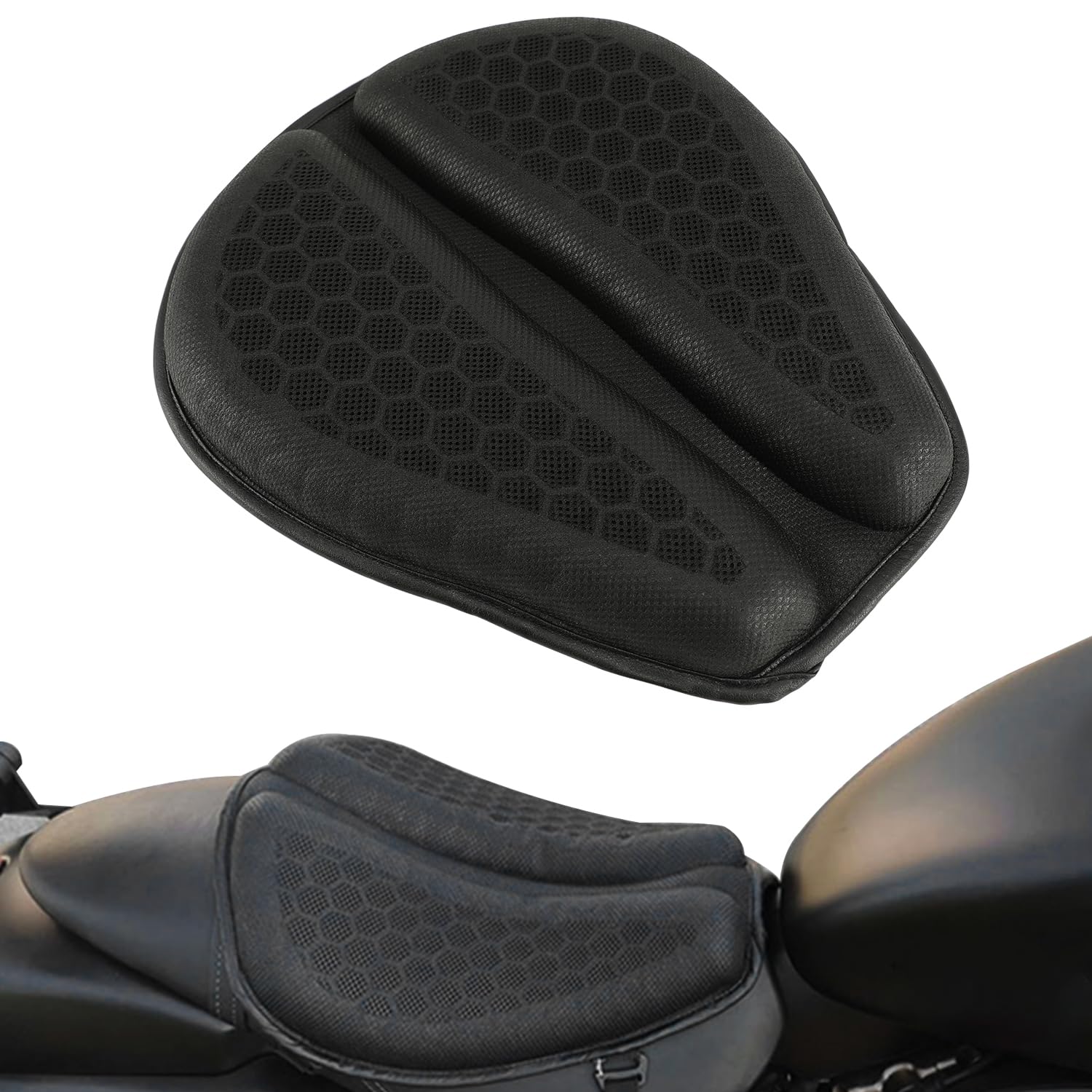 SUNPIE motorcycle seat cushion gel pad with foldable design for extended comfort on rides.