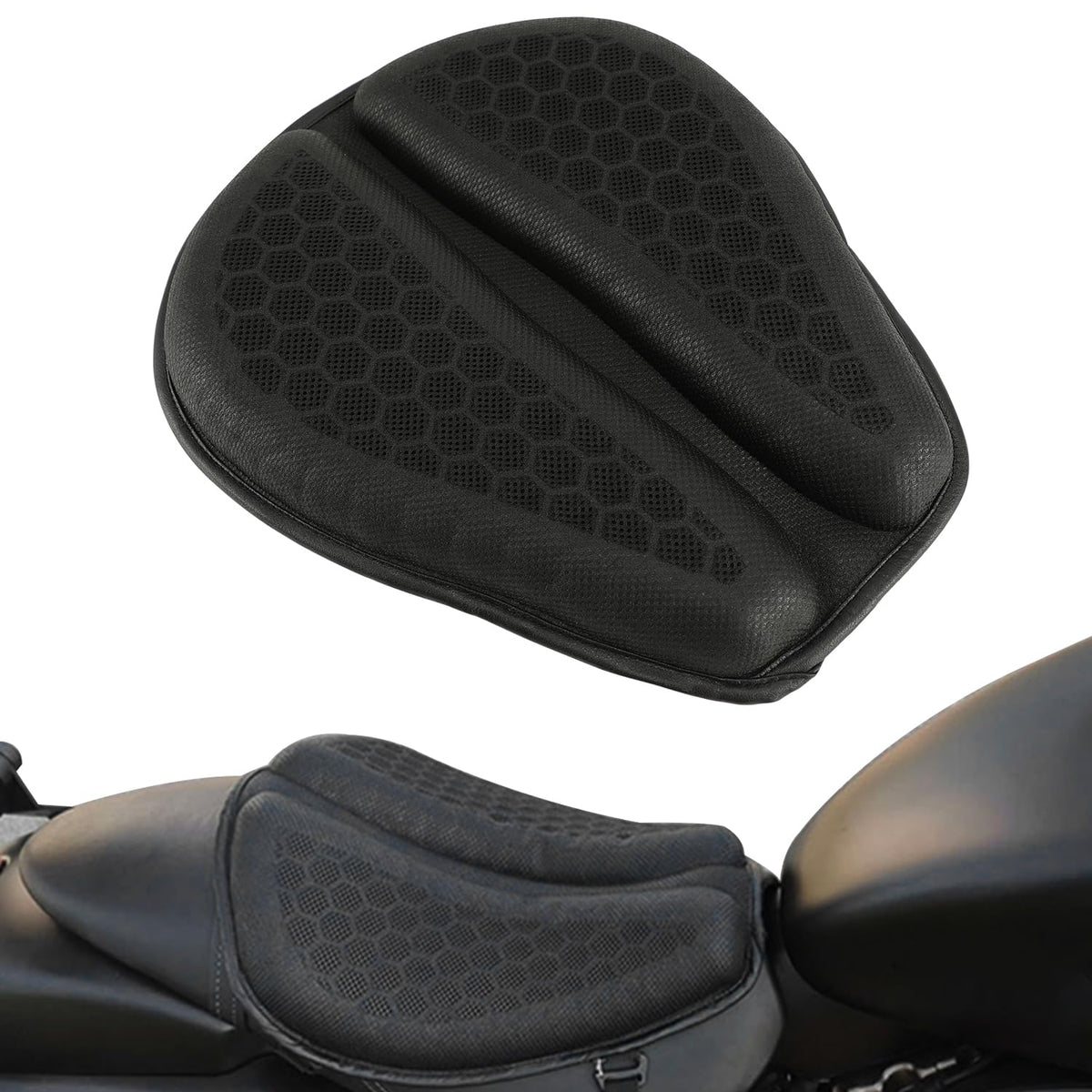 SUNPIE motorcycle seat cushion gel pad with foldable design for extended comfort on rides.
