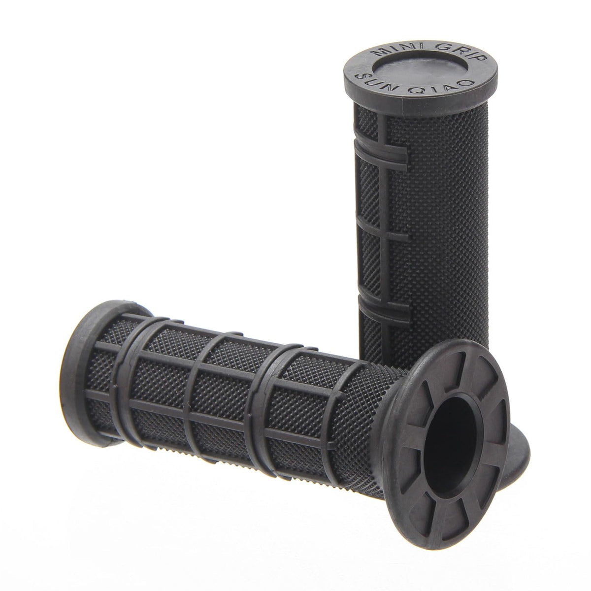 SUNQIAO mini grips with half waffle texture for 3/4 handlebars on a black kid bike, enhancing grip