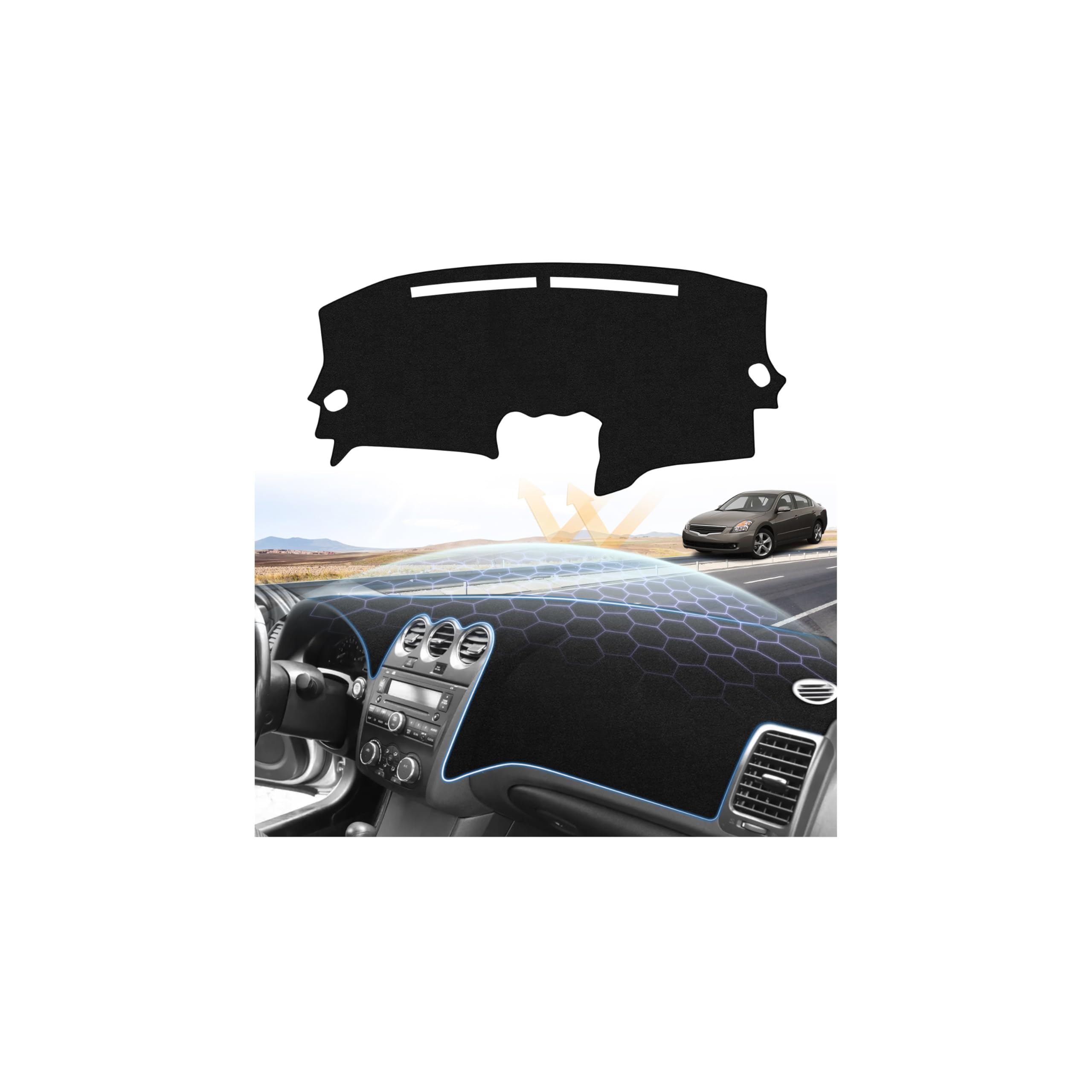 Sunsdrew Altima dash cover demonstrates precise fit for the 2007-2012 dashboard.