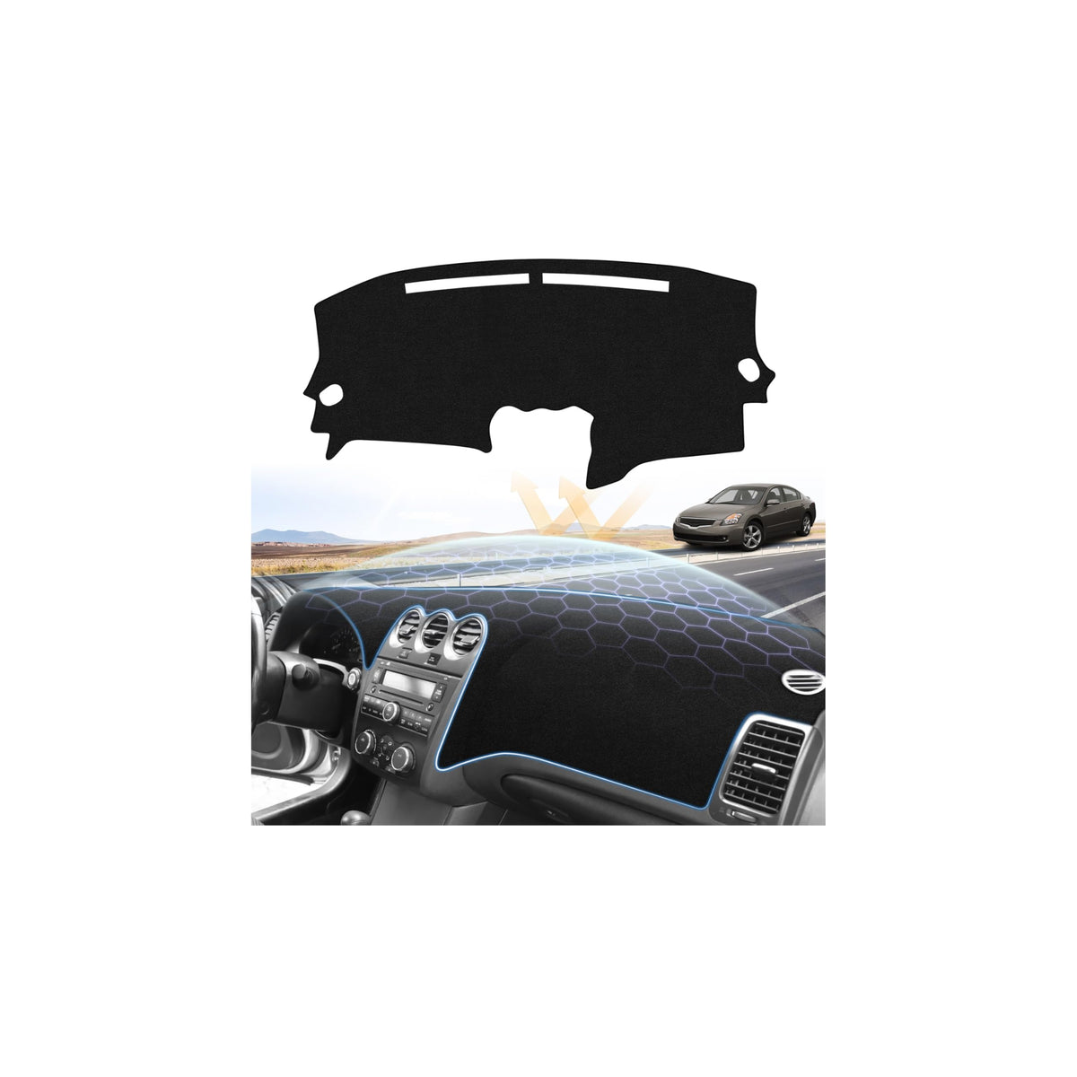 Sunsdrew Altima dash cover demonstrates precise fit for the 2007-2012 dashboard.