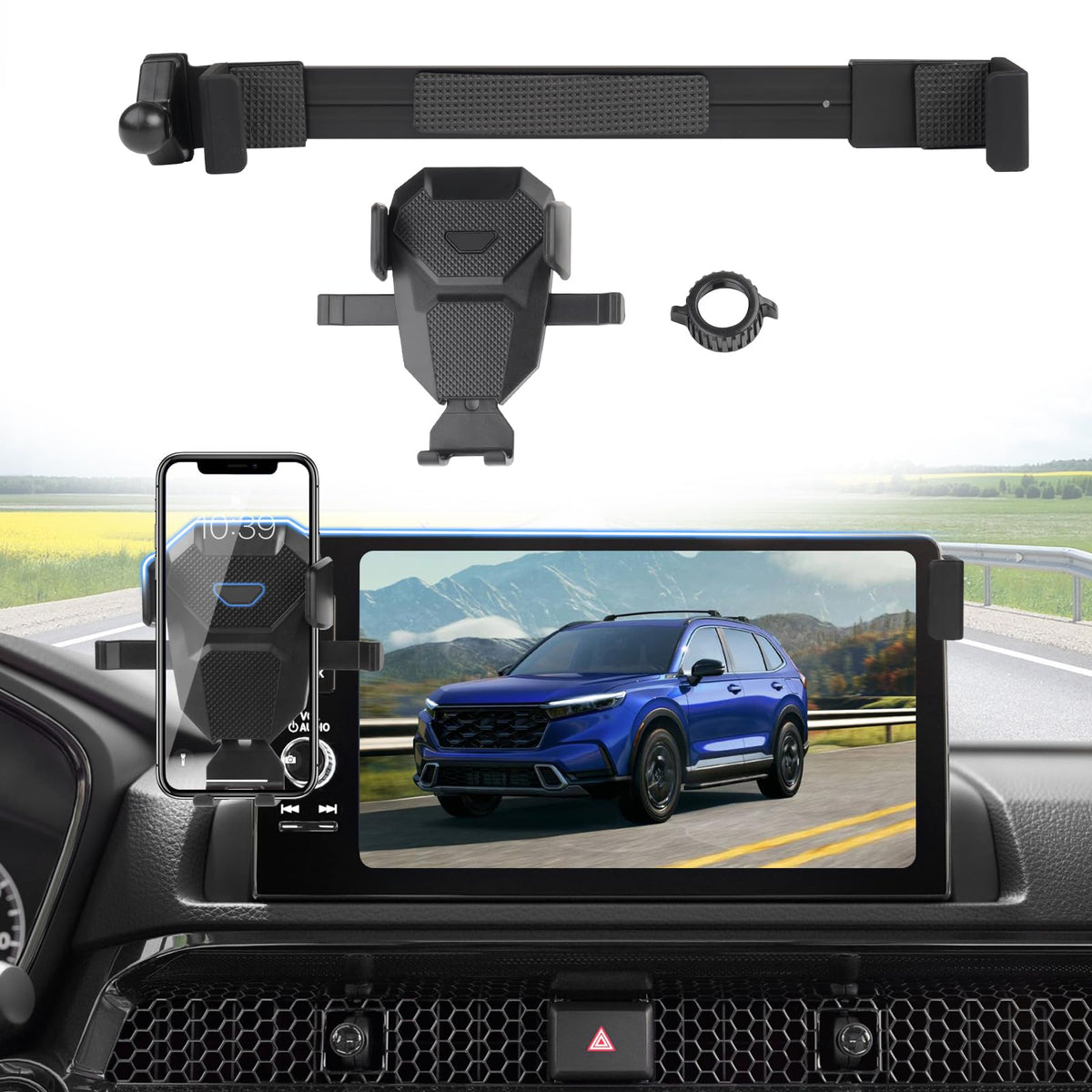 Sunsdrew car phone holder secures the CR-V 9-inch touchscreen for safe driving