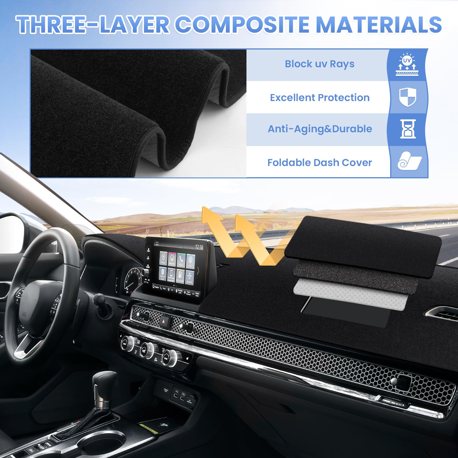 Sunsdrew dash cover reduces glare for safer driving.