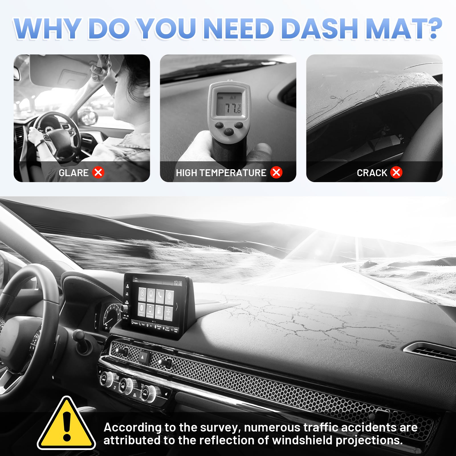 Sunsdrew dash mat installs easily without tools.