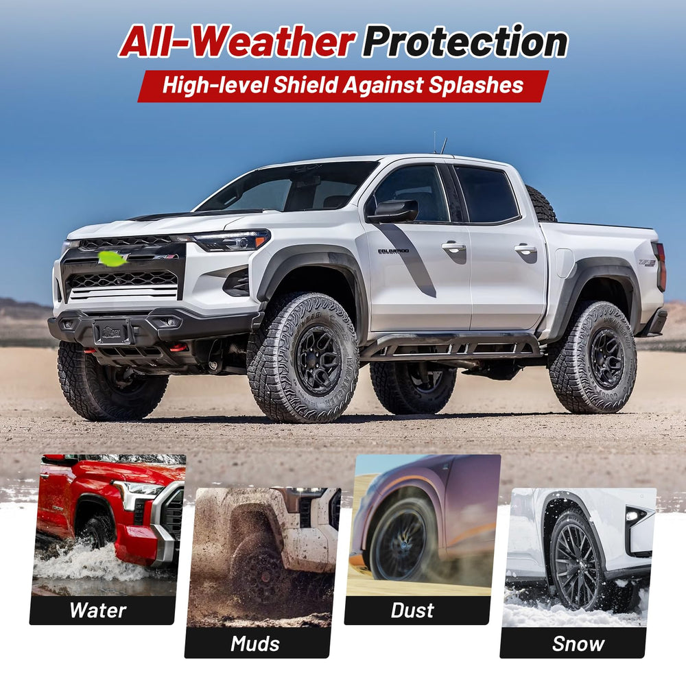 Sunsdrew mud flaps front-right on Colorado shield wheel well from spray