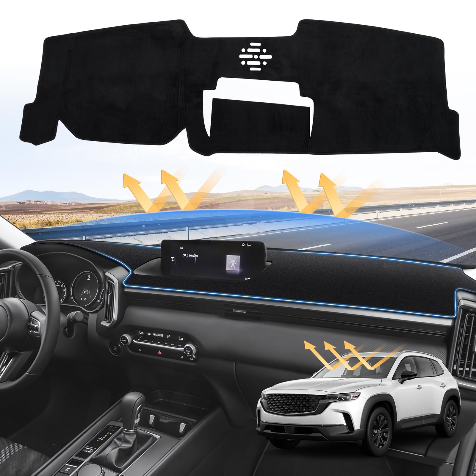 Sunsdrew CX50 dash cover provides a precise fit and protects the dashboard from sun damage.