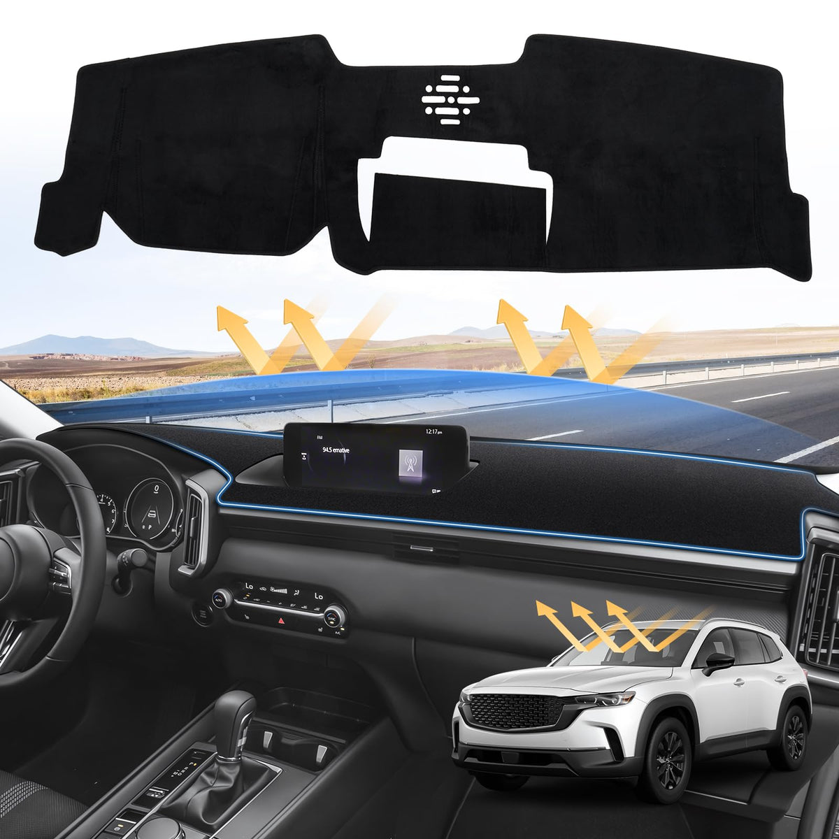 Sunsdrew CX50 dash cover provides a precise fit and protects the dashboard from sun damage.