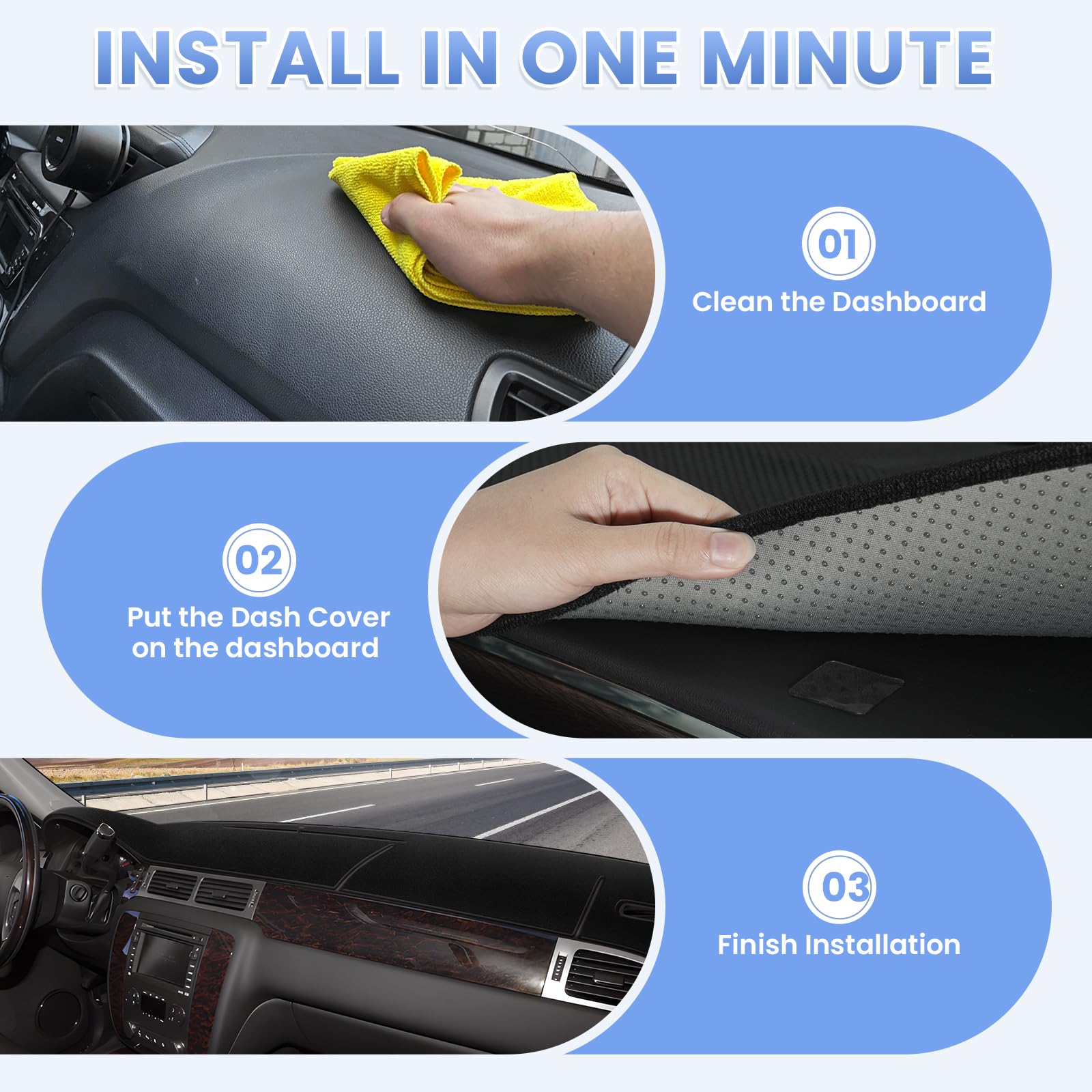Sunsdrew easy-install dash cover upgrades the interior quickly and cleanly.