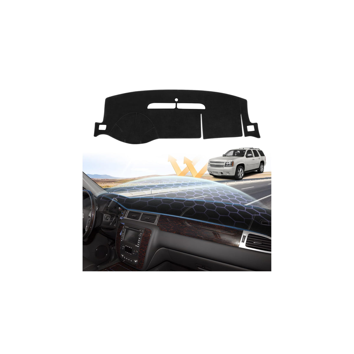 Sunsdrew dash cover for Chevy Tahoe with precise fit protects the dashboard.