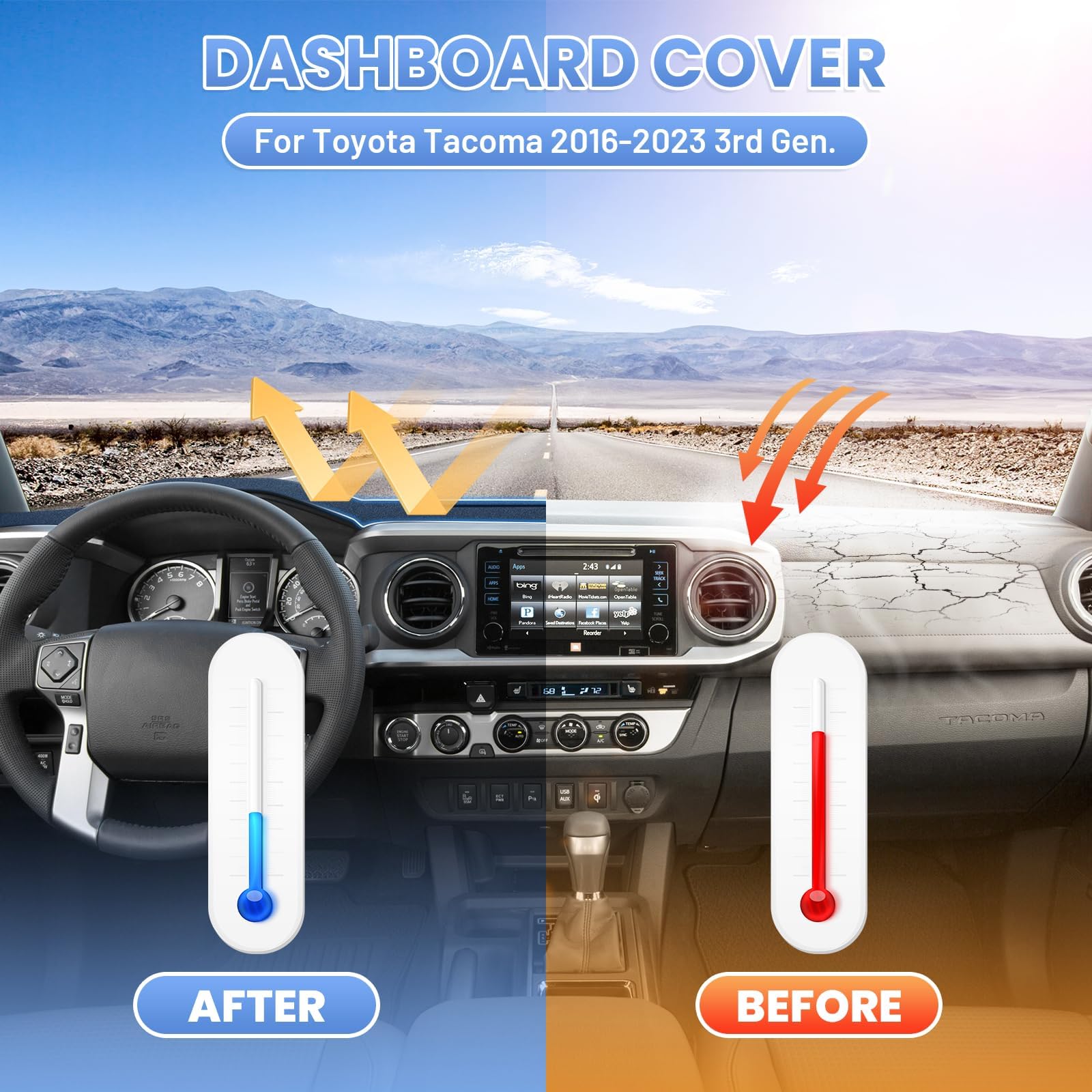 Sunsdrew dash cover for Tacoma delivers UV protection and dashboard shade.