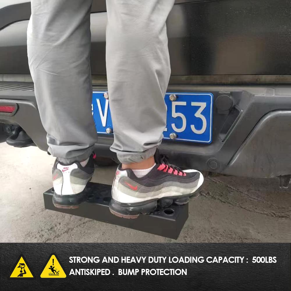Sunshine Artisan hitch step enables access to truck beds and racks.
