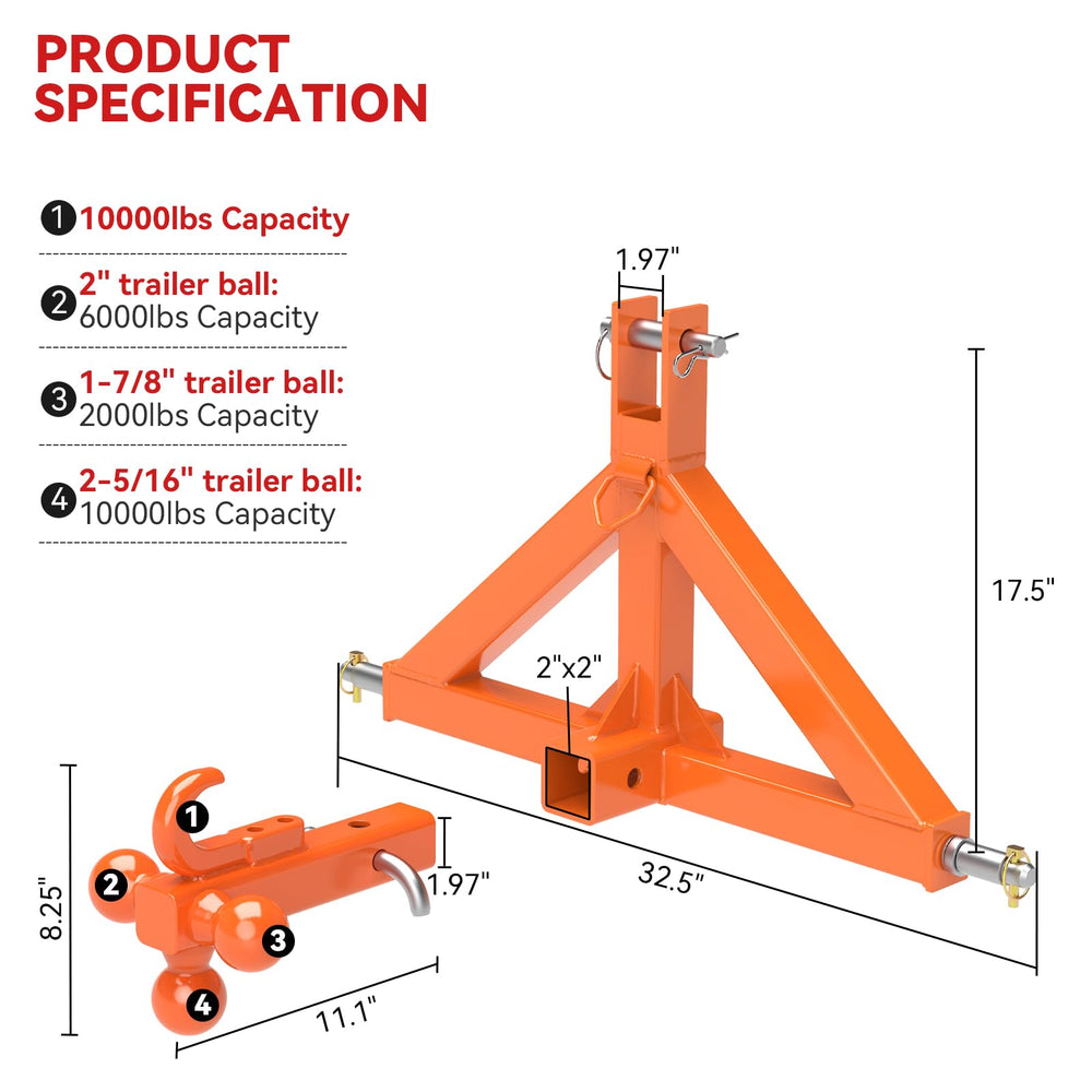 SUNSHINE FARMRE 2 inch trailer ball hitch for subcompact tractors