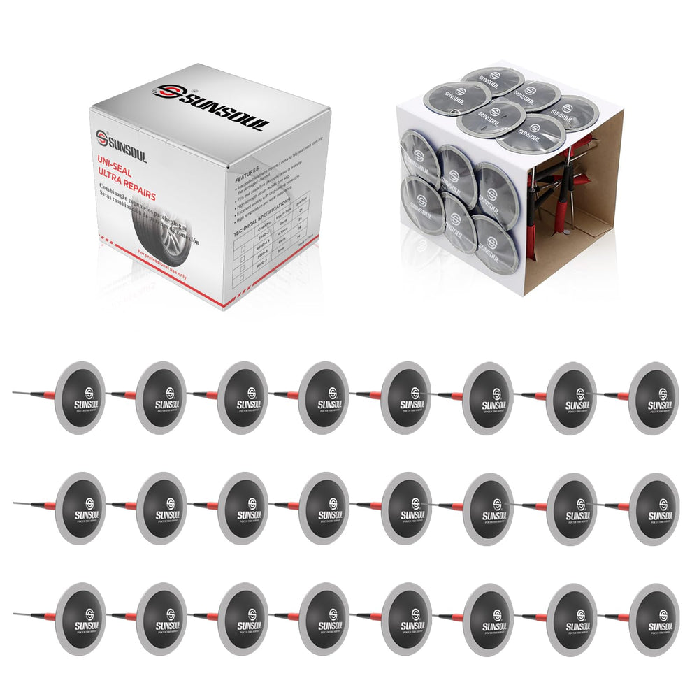 SUNSOUL 24pcs tire patch set close-up for durable permanent tire repair.