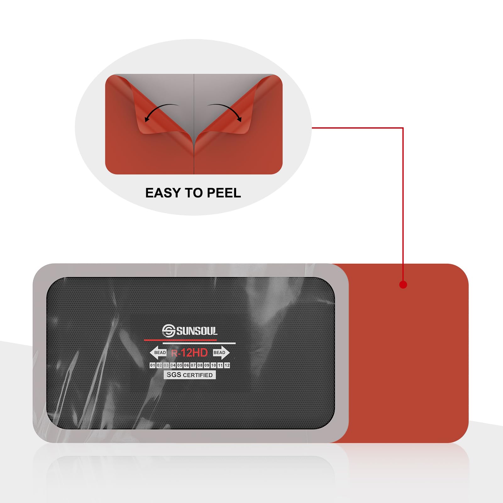 SUNSOUL tire repair patch demonstrates flexible design for radial performance.