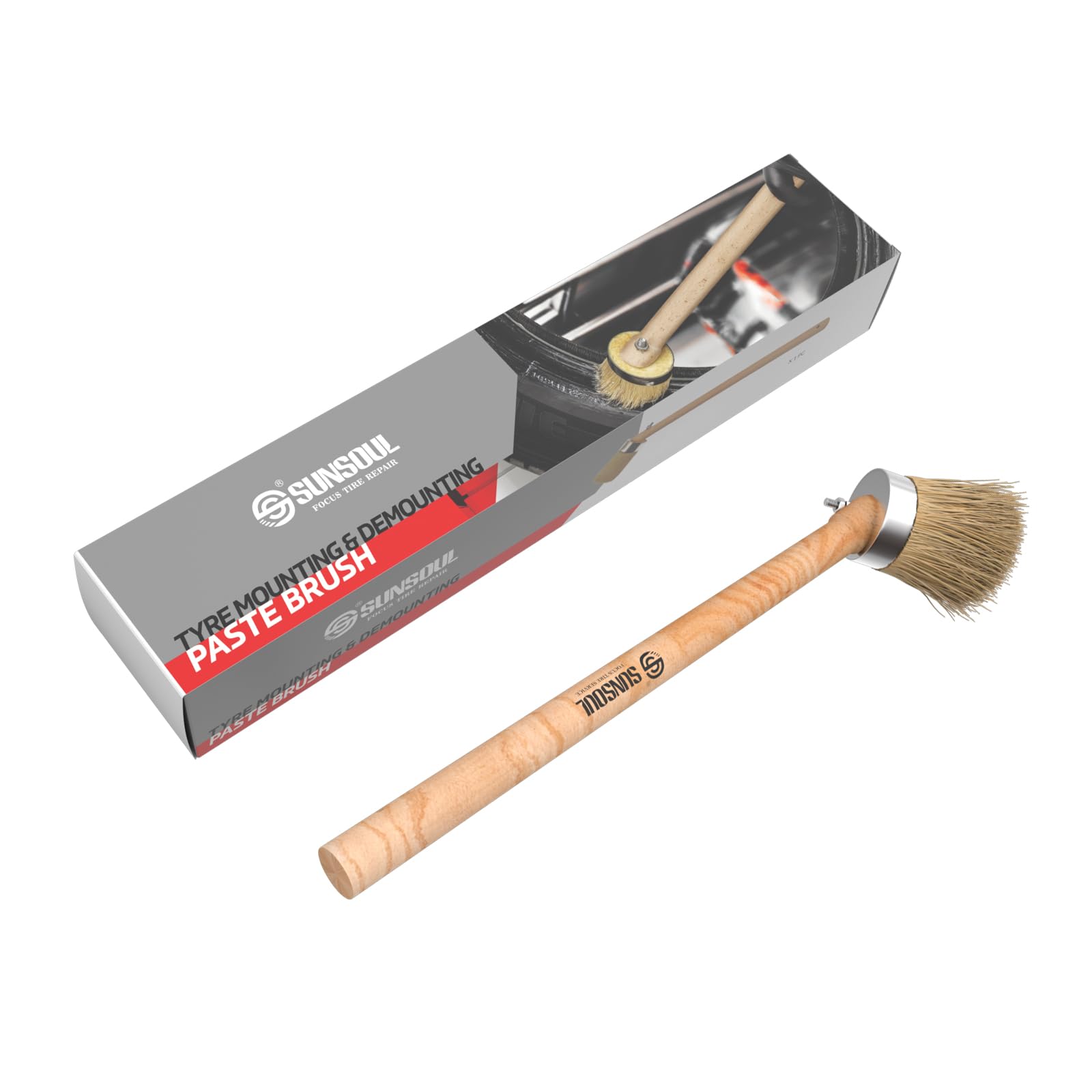 SUNSOUL wooden-handle angled brush for tire lube between bead and rim
