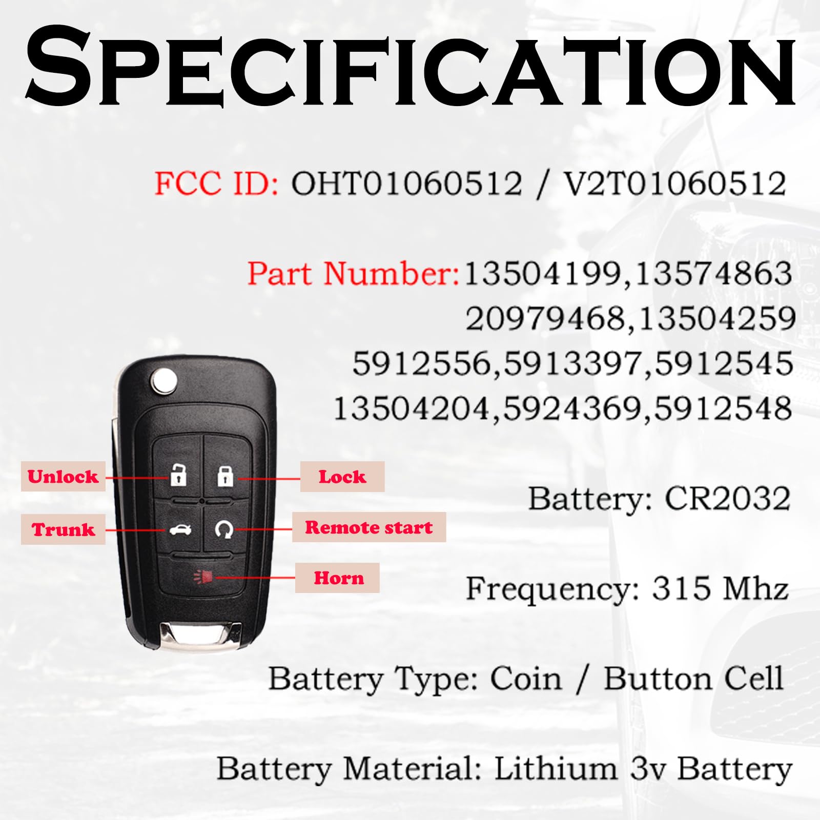 SUPALAND key fob for Chevy Camaro remote-fob, compact design for quick replacement.