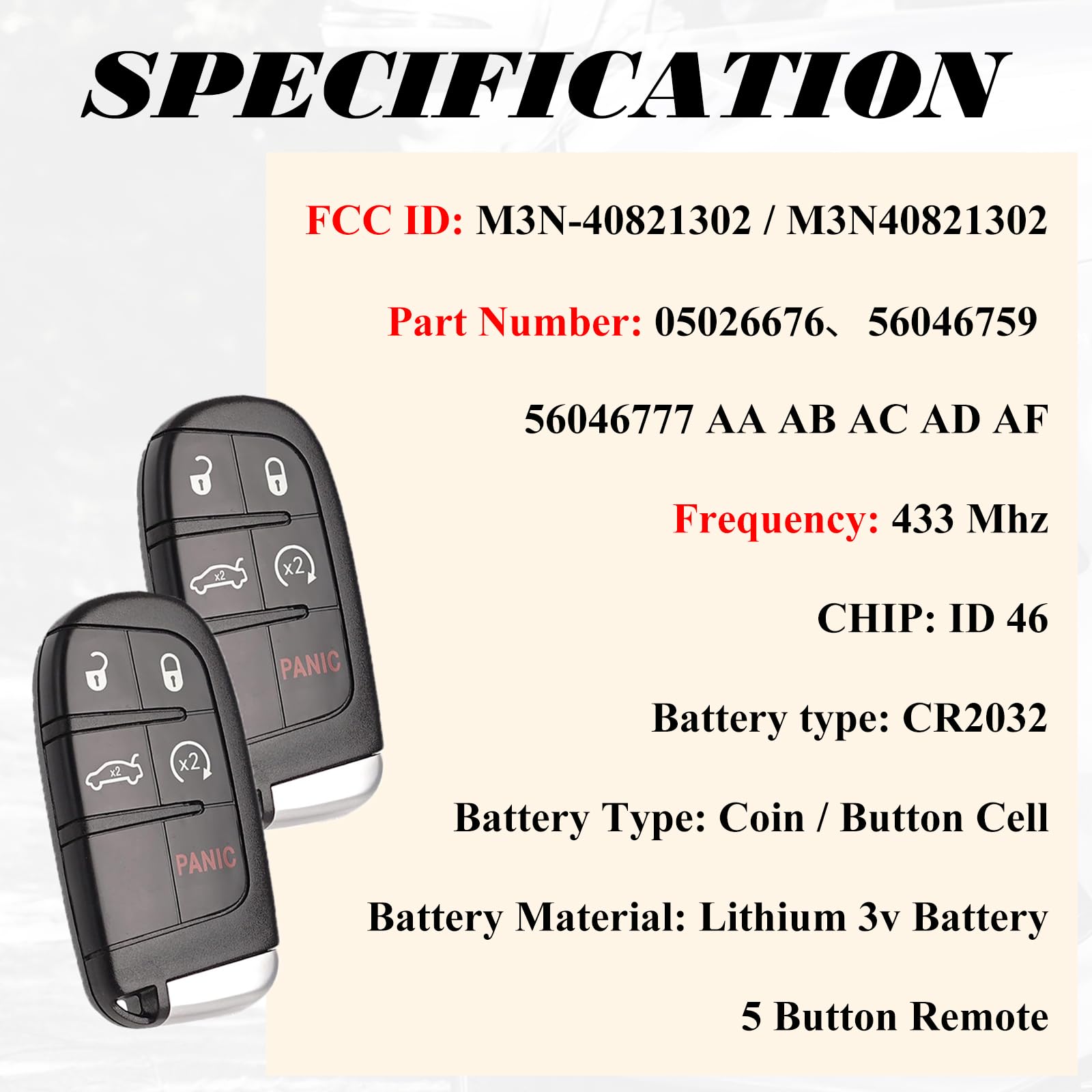SUPALAND dodge-chrysler-remote-back back view for easy programming reference.
