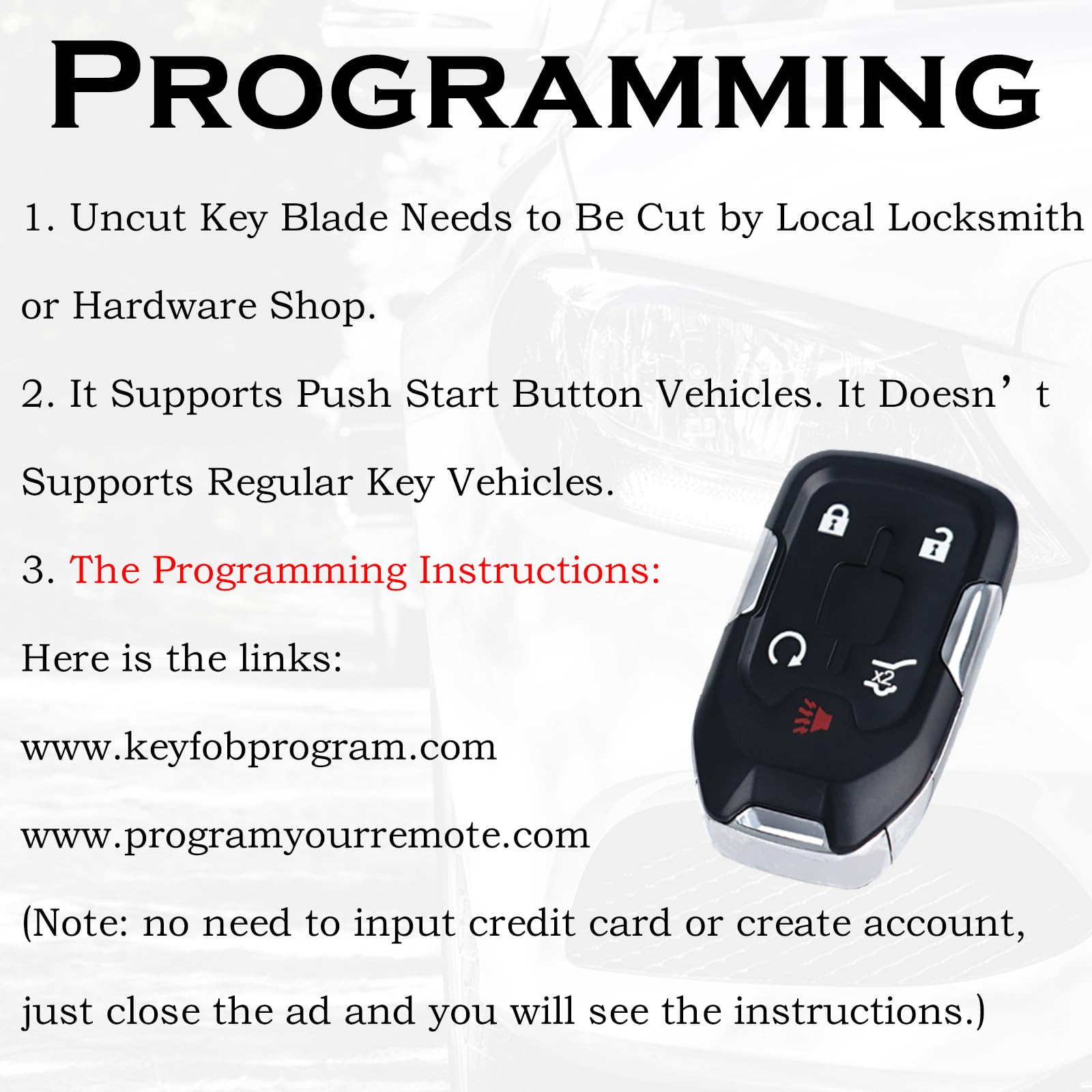 Close-up of SUPALAND fob buttons suitable for remote start and entry