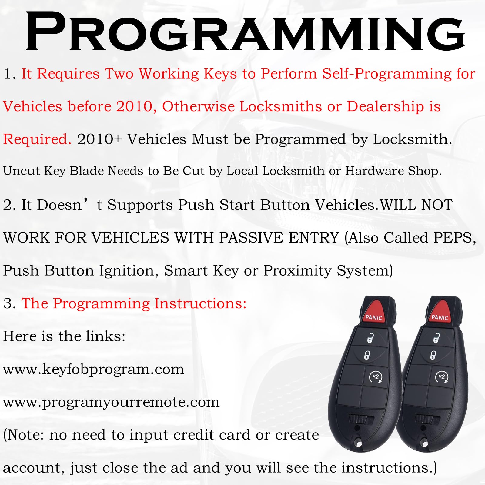 SUPALAND key fob compatibility view for Dodge Ram, Charger, Journey