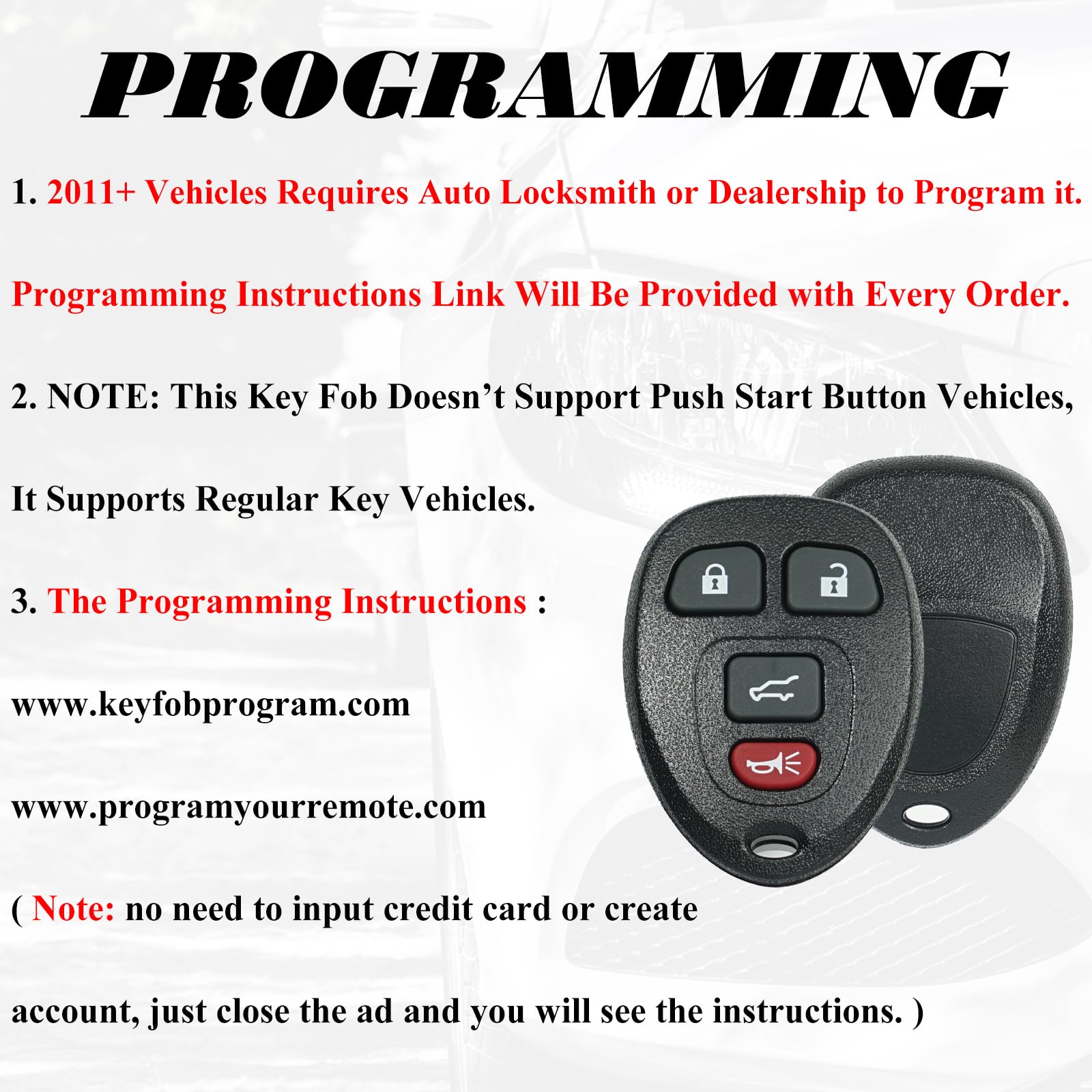 SUPALAND key fob replacement for Cadillac Escalade, ready to program.