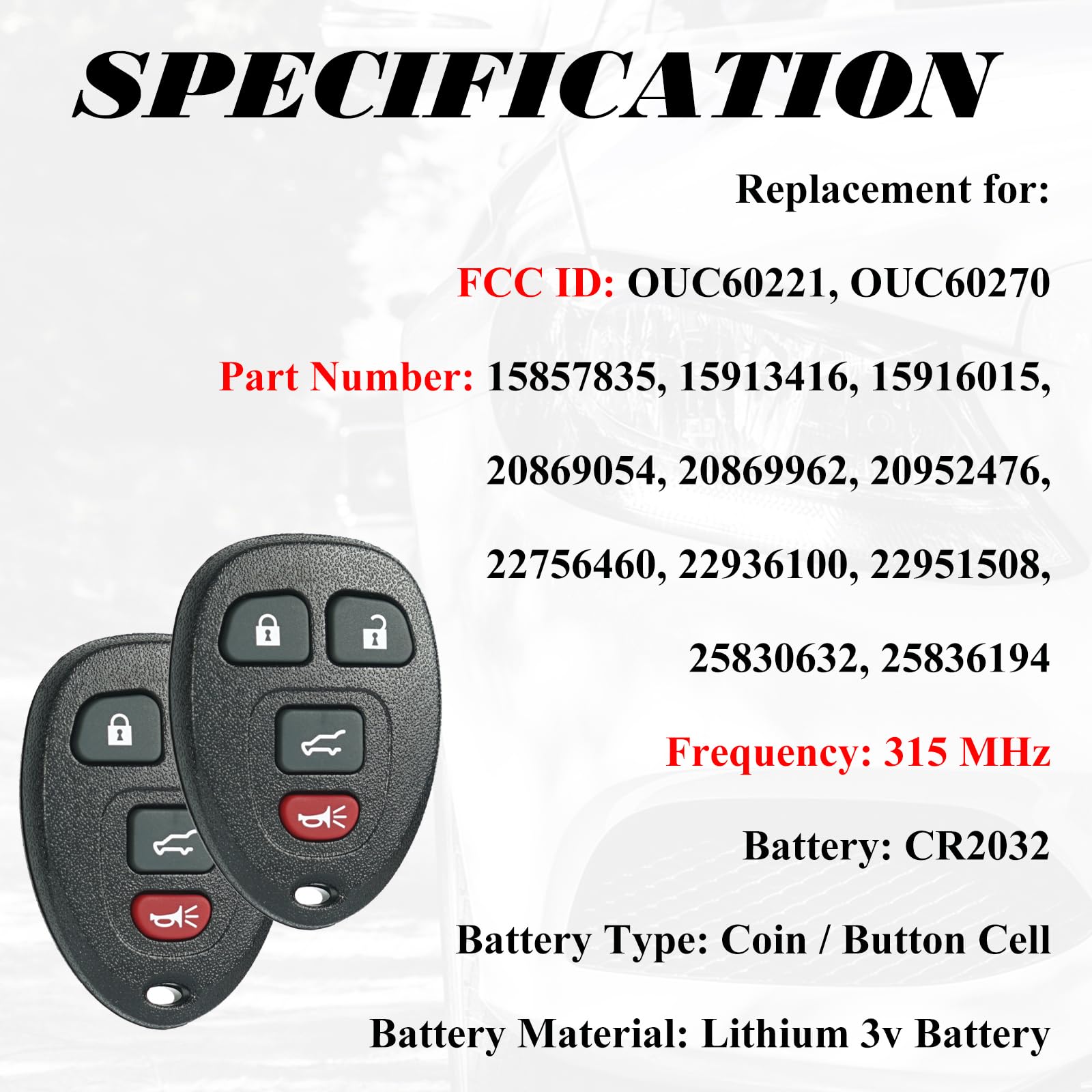 SUPALAND key fob replacement for GMC Acadia, compatible with multiple models.
