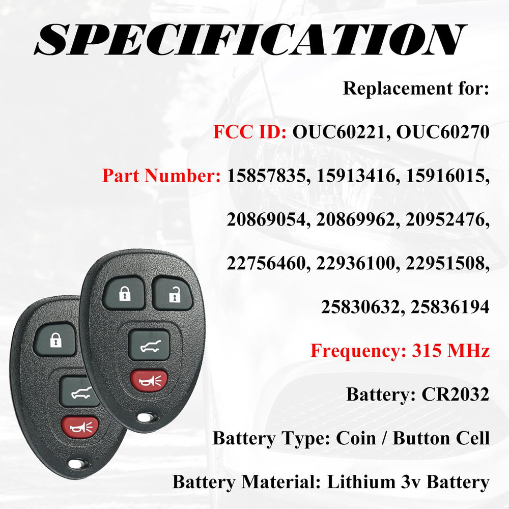 SUPALAND key fob replacement for GMC Acadia, compatible with multiple models.