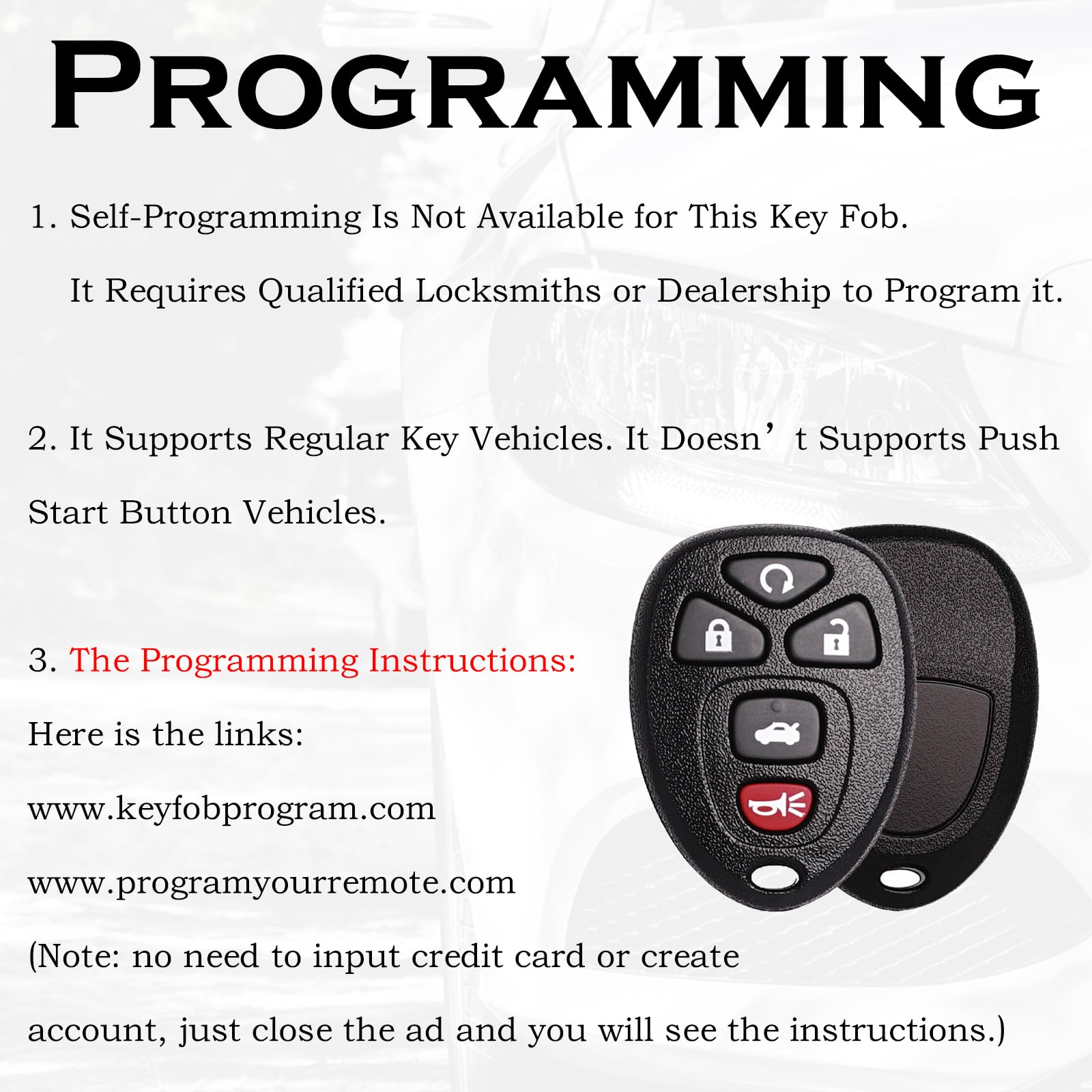 SUPALAND Pontiac G6 remote key fob ready for professional programming