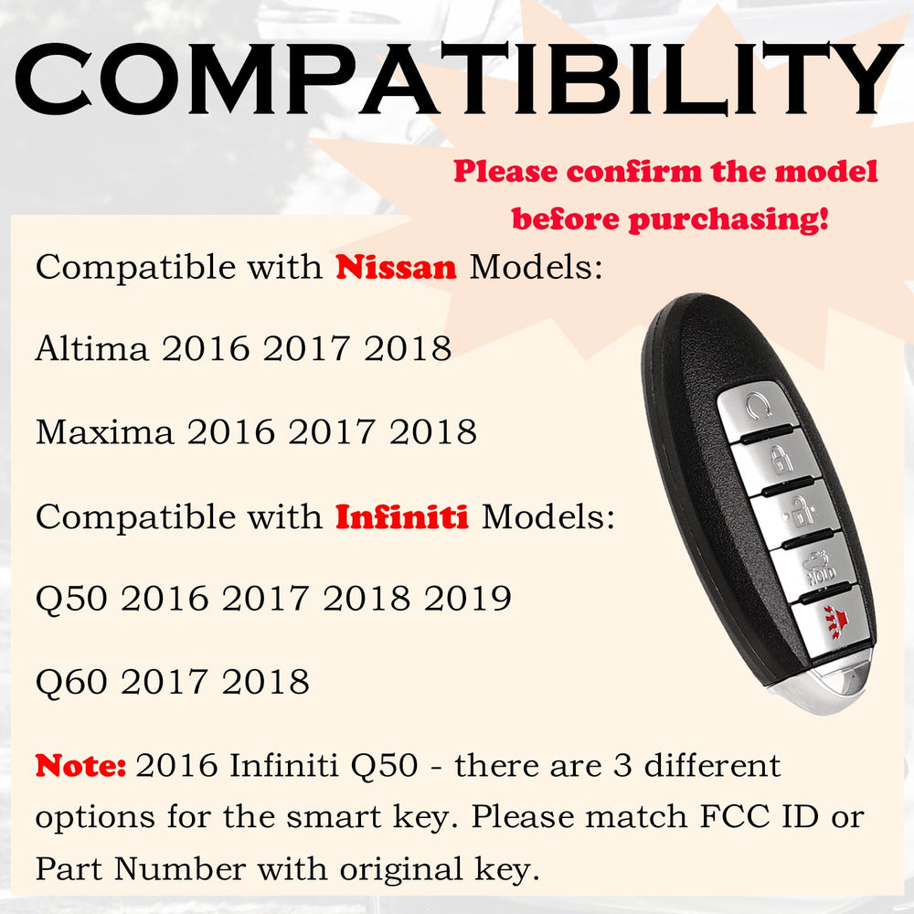 SUPALAND remote fob for Infiniti Q50 2016-2019 with battery pre-installed for quick setup.