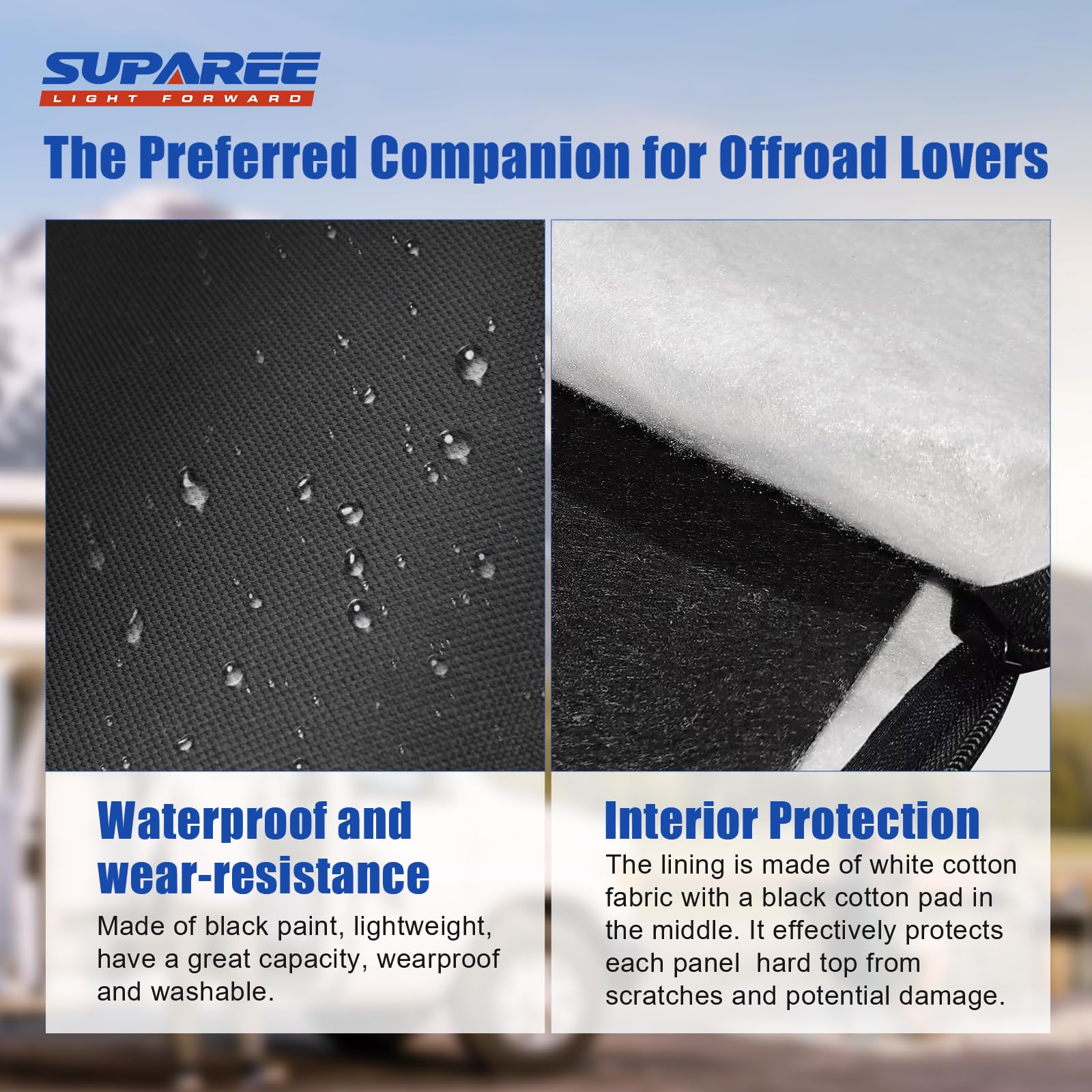 SUPAREE Freedom Panel Storage Bag secured behind rear headrests for trunk space