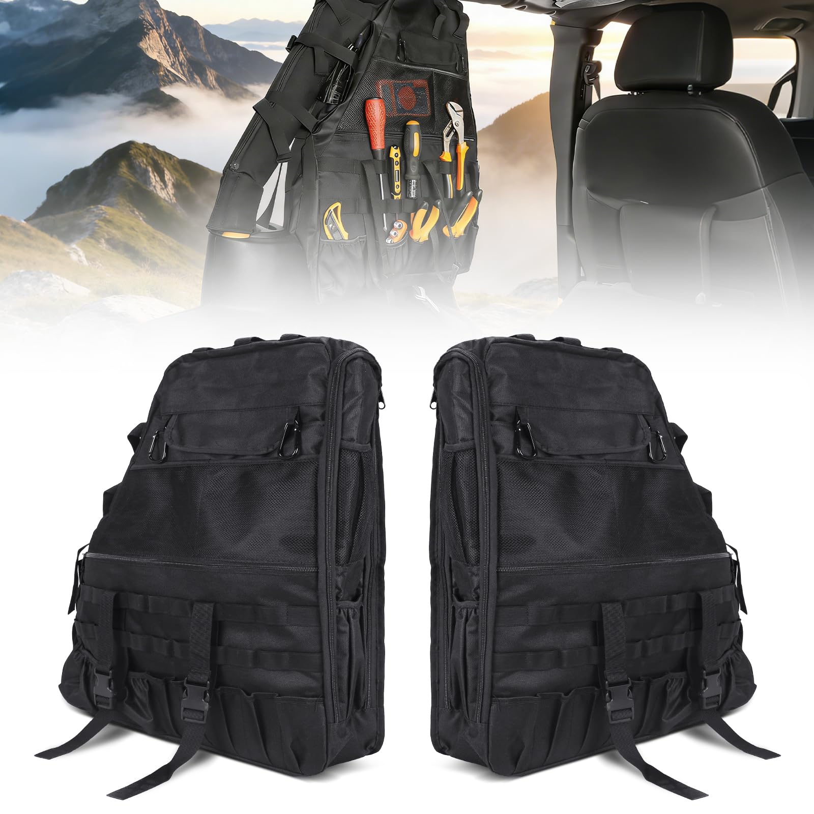 SUPAREE roll bar storage bag front view shows accessible gear on rugged trails.