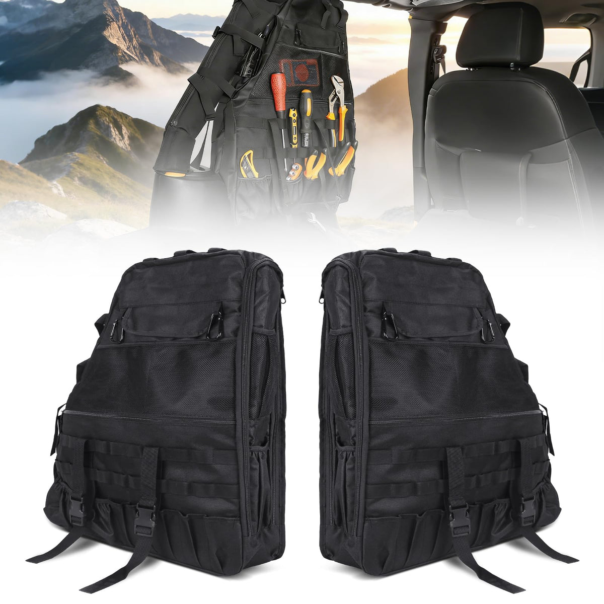 SUPAREE roll bar storage bag front view shows accessible gear on rugged trails.