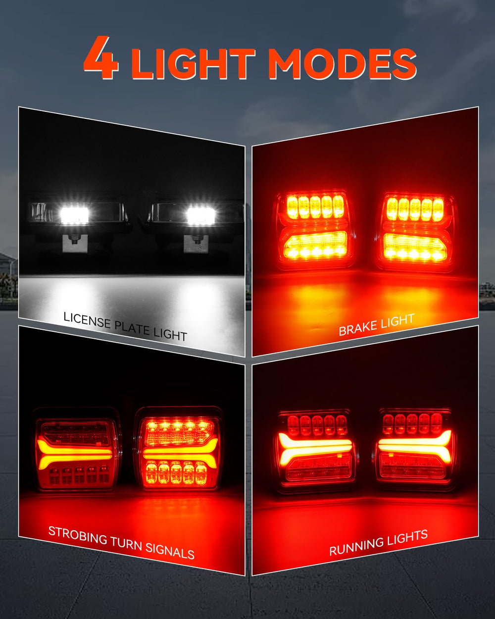 SUPAREE rear lighting modes show running, brake, turn signals, and license plate.