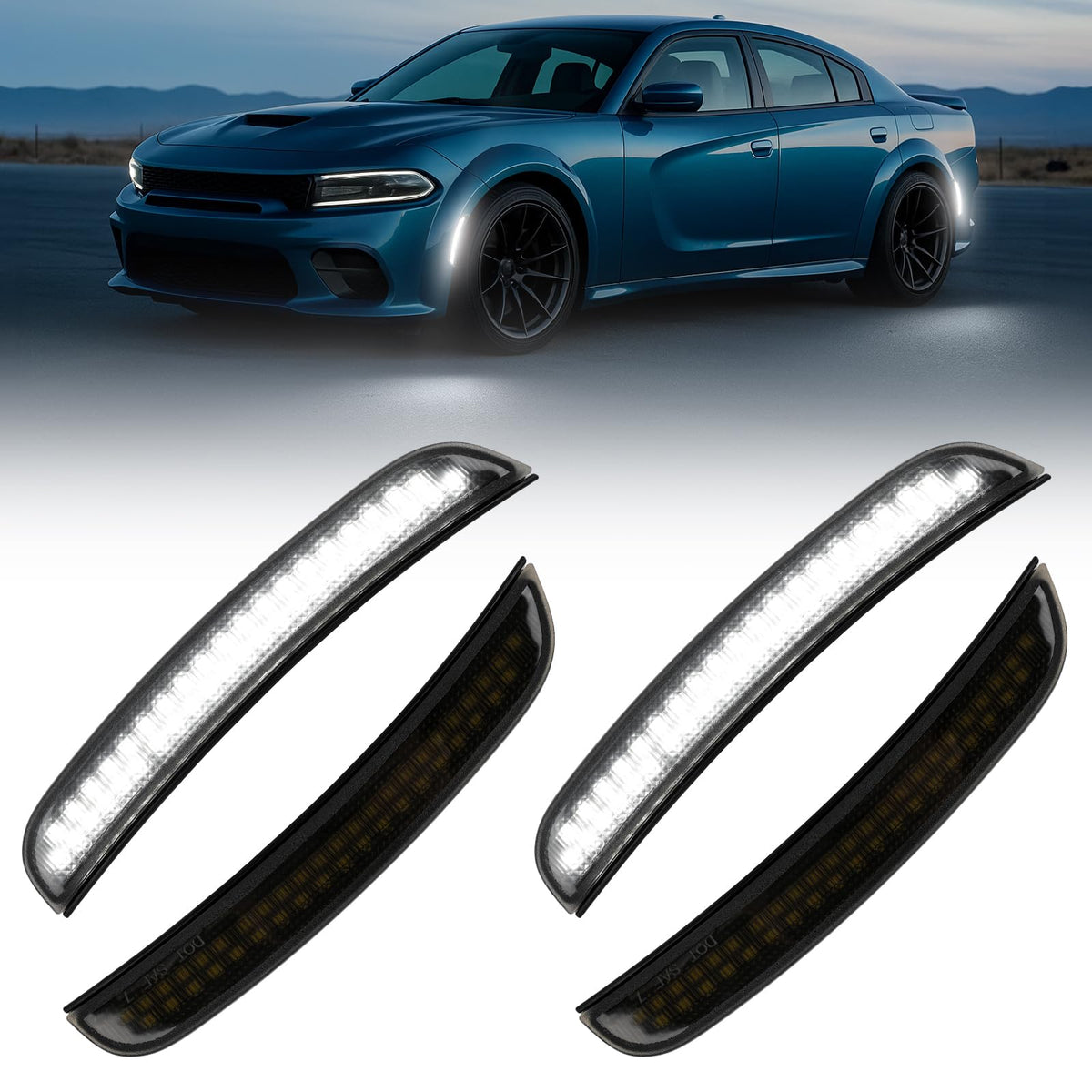 SUPAREE white LED front side marker for Dodge Charger improves daytime and nighttime visibility.
