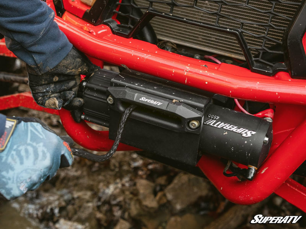 Aluminum hawse fairlead by SuperATV reduces rope wear on rugged terrain