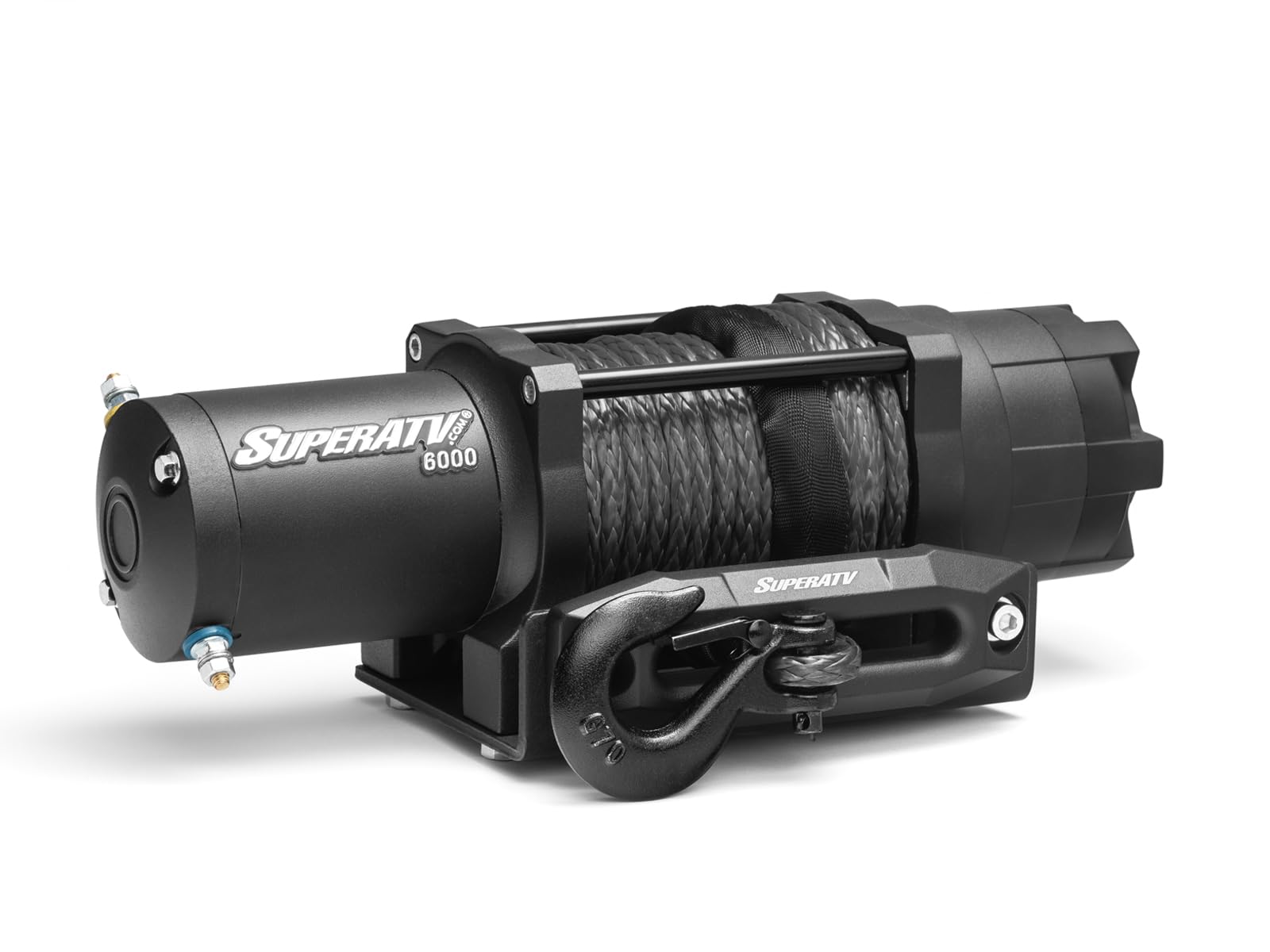 SuperATV Black Ops 6000lb winch kit on a bumper for heavy-duty recovery