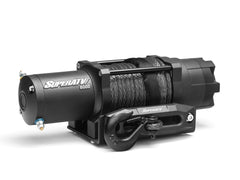 SuperATV Black Ops 6000lb winch kit on a bumper for heavy-duty recovery