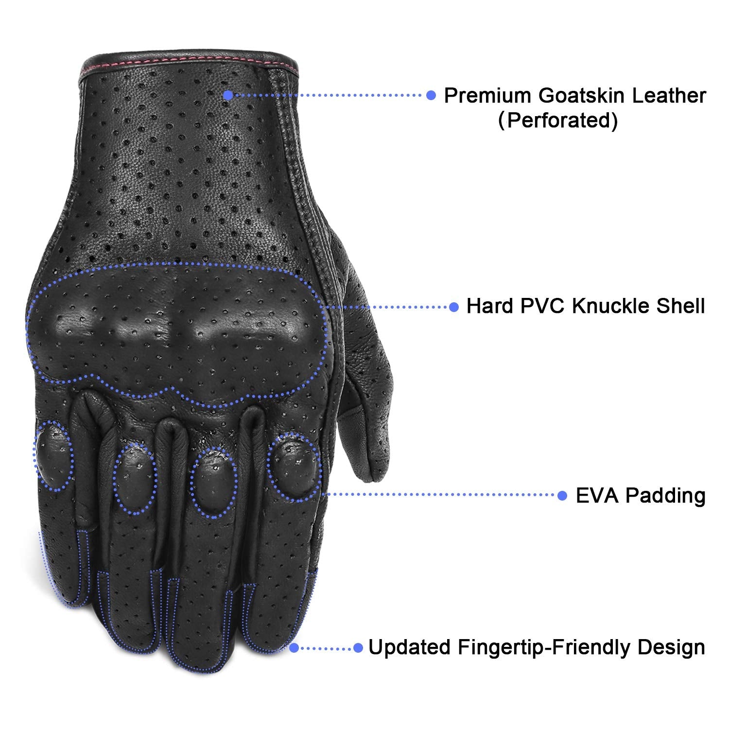 Perforated goatskin black leather for breathable comfort