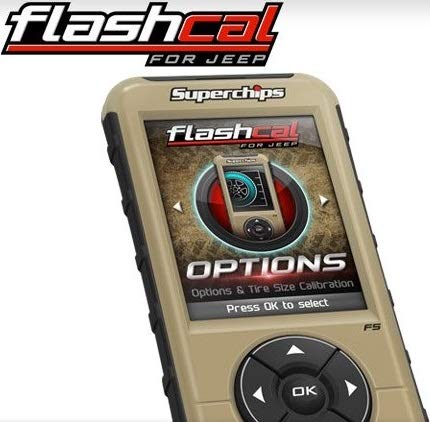 Superchips FlashCal F5 in-cab tuner for Jeep Wrangler, front view, quick speedometer calibration