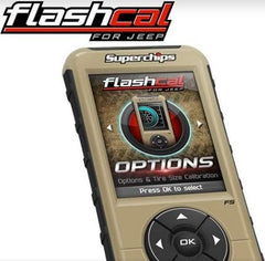 Superchips FlashCal F5 in-cab tuner for Jeep Wrangler, front view, quick speedometer calibration