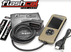 Superchips FlashCal F5 in-cab tuner configuring speedometer calibration for Wrangler